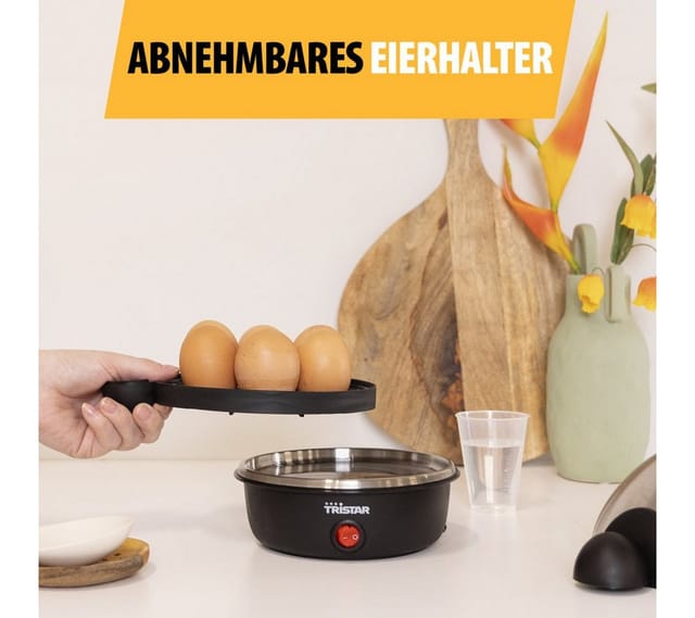 Eierkocher mit Edelstahl-Deckel, für 7 Eier, Stop-Signal, Kontroll-Lampe