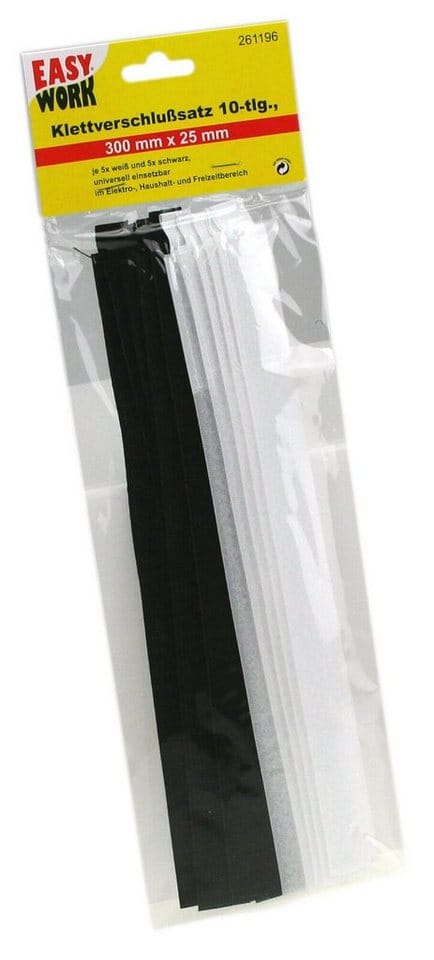 Easy Work - Klettverschluss Kabelbinder Satz 10 teilig Klettband schwarz weiss