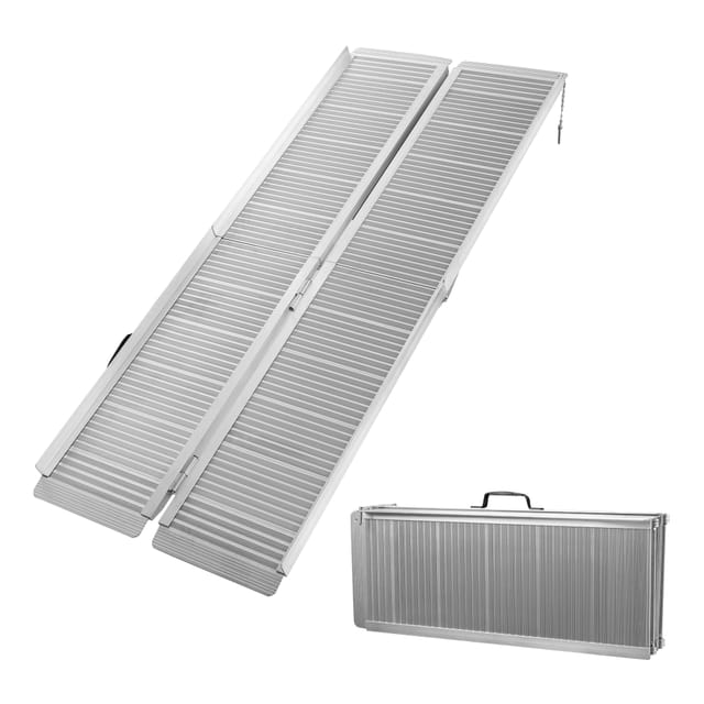 Wiltec Rollstuhlrampe doppelt faltbar 152cm 270kg, mobile Auffahrschiene als Rollirampe, Aluminium Kofferrampe