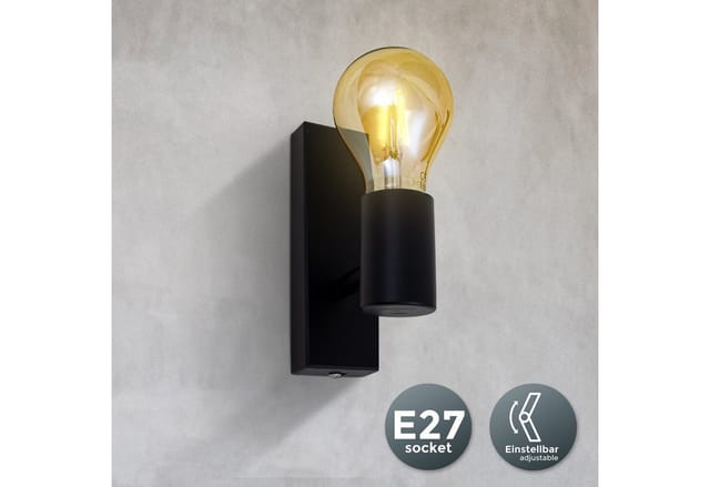 B.k.licht - Wandleuchte - retro, schwenkbar, E27 Fassung, max. 60W, schwarz