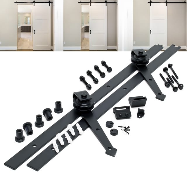 Schiebetürsystem 183 cm lang, bis 90 kg, 35-40 mm, Schiebetürbeschlag aus Eisen als Raumteiler, Schranktür, für Nischen und Durchgänge, schwarz