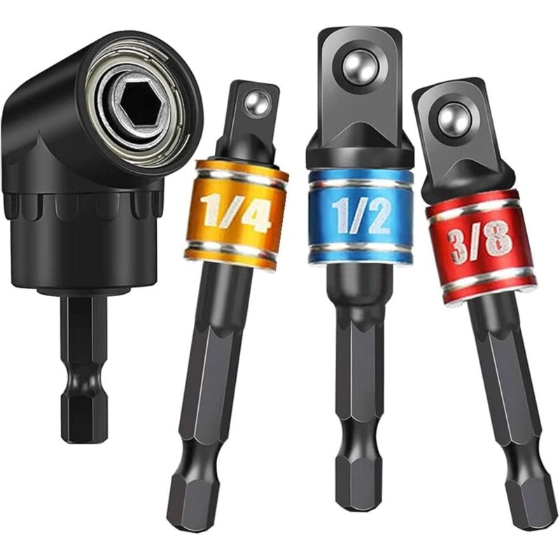 [neuwertig]105°-winkel-schraubendreherbit – 1/4"-bohrer – Sechskantschaft + 3 Stecknussadapter (1/4", 3/8", 1/2") – Für Bithalter