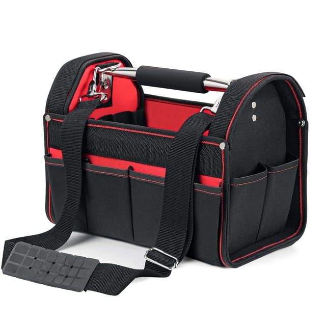 Wiltec Werkzeugtasche Größe xl 44x22x25 cm, Werkzeugbeutel mit verstellbarem Schultergurt und Tragegriff, Innen- und Außenfächer, Aufbewahrungstasche