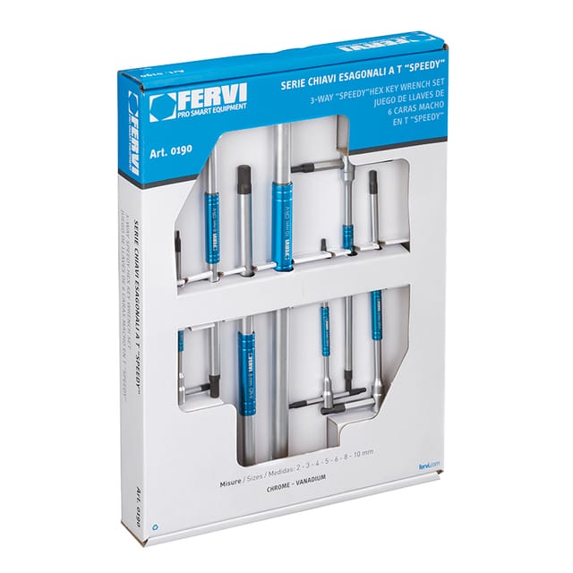 7 tlg sechskantschlüssel satz mit t-griff innensechskant 2-10 mm Fervi 0190
