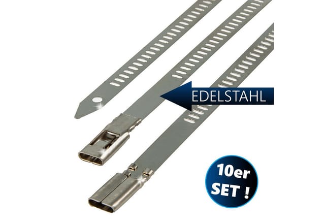 MASTERPROOF PROFESSIONAL Edelstahl Kabelbinder, 7 x 200 mm, 10-teilig, rostfrei und hitzebeständig