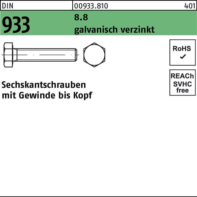 Sechskantschraube DIN 933 VG M 5 x 40 8.8 galvanisch verzinkt