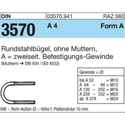 Rundstahlbügel DIN 3570 o.Mutter A 52 / NW 40 A 4
