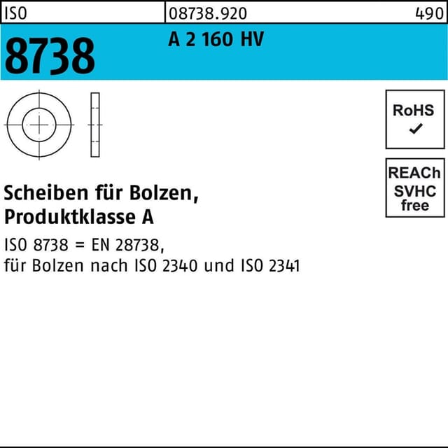Unterlegscheibe ISO 8738 f.Bolzen 6 A 2 160 HV