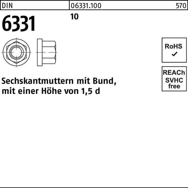 Sechskantmutter DIN 6331 m.Bund M 16 SW 24 10