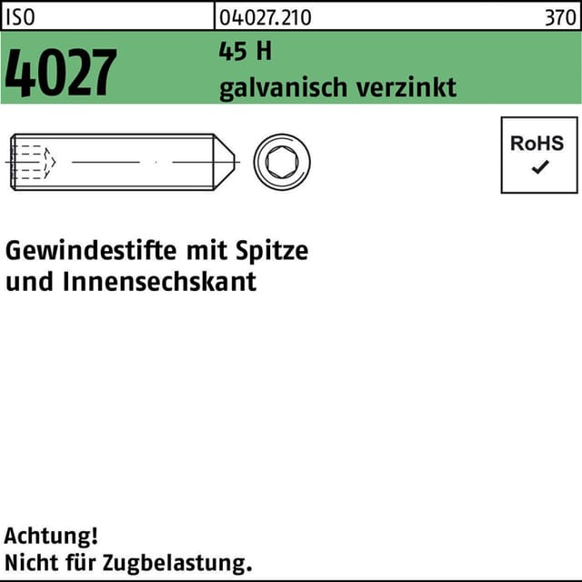 Gewindestift ISO 4027 Spitze/Innensechskant M 5 x 5 45 H galvanisch verzinkt