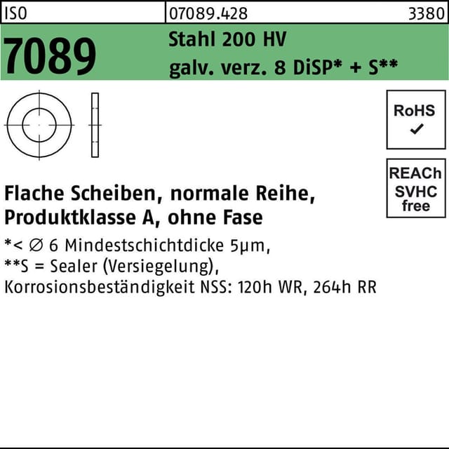 Bufab - Unterlegscheibe iso 7089 o.Fase 3 Stahl 200 hv galv.verzinkt 8 DiSP+S