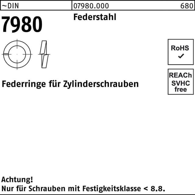 Federring DIN 7980 f.Zylinderschrauben 4 Federstahl