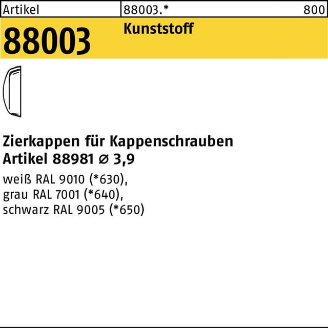 Kappen f. Kappenschrauben schwarz S 1000 Stk