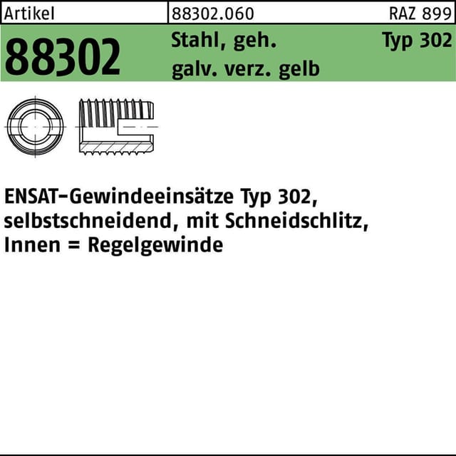 N.a. - Gewindeeinsatz r 88302 Typ 302 M10x18 Stahl geh.galv.verz. gelb 25St. ensat 25 Stk