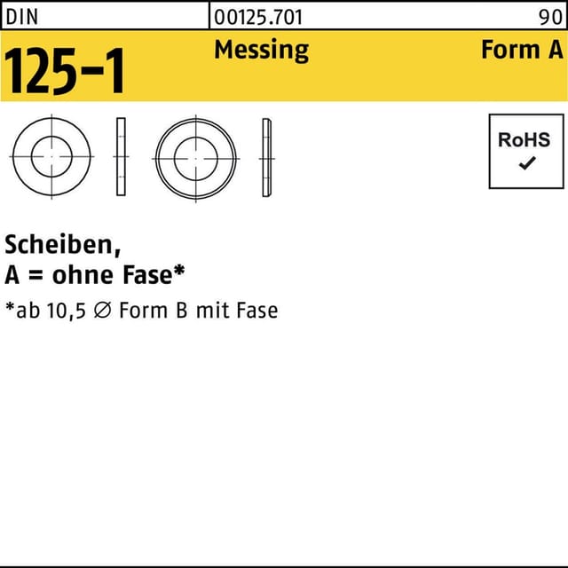 Unterlegscheibe DIN 125-1 Form A 3,2 x 7 x0,5 Messing
