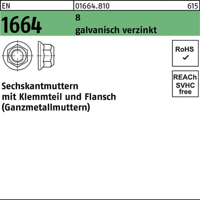 Sechskantmutter EN 1664 m.Klemmteil/Flansch M 12 8 galvanisch verzinkt