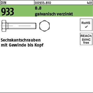 DIN 933 Sechskantschraube VG M14x50 Stahl 8.8 galvanisch verzinkt 50 Stk