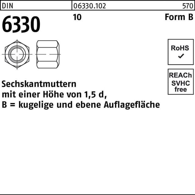 Sechskantmutter DIN 6330 Form B BM 10 SW 16 10