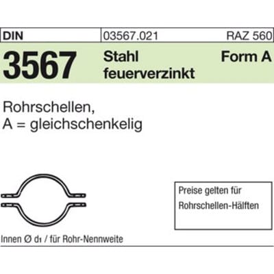DIN 3567 Stahl A 115 NW 100 feuerverzinkt Rohrschellen-Hälften tZn S 10 Stk