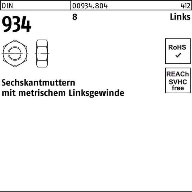 Sechskantmutter DIN 934 links M 6 -LH 8