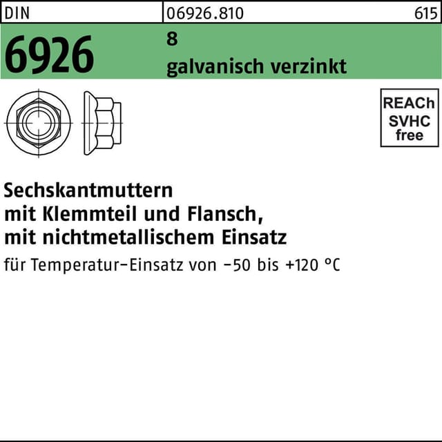 Sechskantmutter DIN 6926 m.Klemmteil/Flansch M 8 8 galvanisch verzinkt