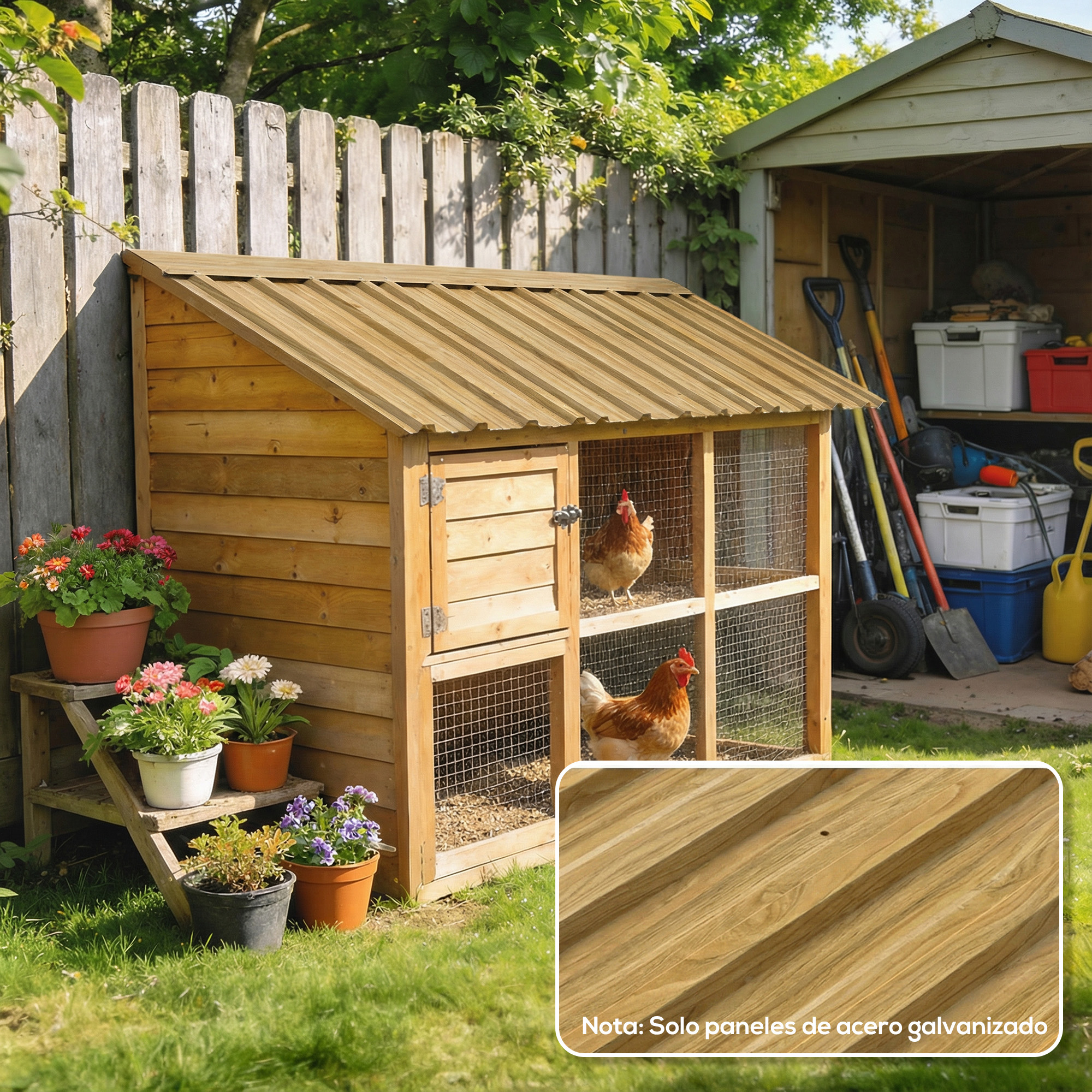 Set Mit 12 Verzinkten Stahl-dachpaneelen 7 M² Für Geräteschuppen 129 X 45 Cm Naturholz
