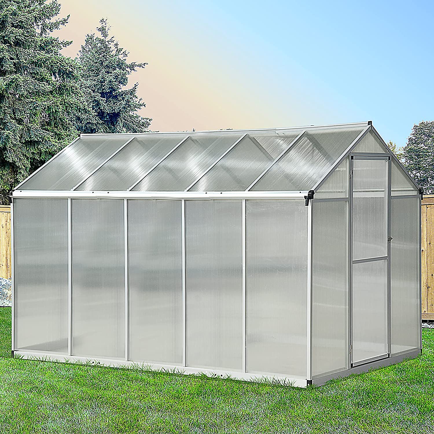 Outsunny 3 X 2 M Gewächshaus Aus Aluminium Und Polycarbonat, 5,5 M², Fundament, Oberlicht, Türriegel