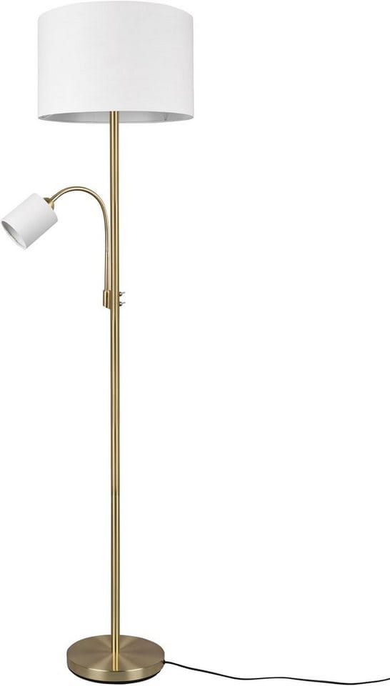 Stehleuchte HOTEL Messing mit Leselampe, Stoffschirm Creme, Höhe 170cm