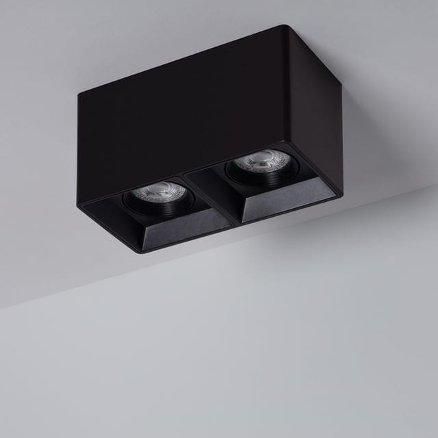 Efectoled - LED-Deckenleuchte Quadratisch Doppelt Schwarz mit GU10 Glühbirne Space 2700K Warmweiß