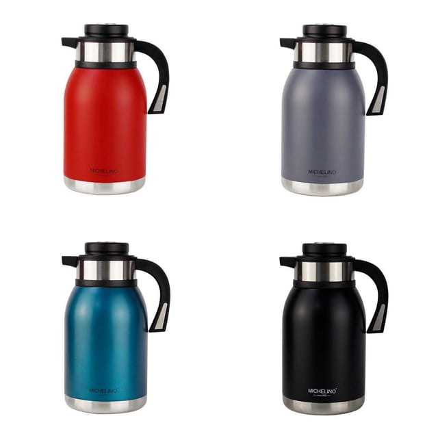Michelino 2.0L Thermoskanne Doppelwandig Getränkespender Isolierkanne Kanne Kaffee Tee Teekanne Petrol