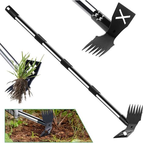 2-in-1 Handrechen Und Gartenhacke, Unkrautstecher Mit 152 Cm Langem Stiel, Gartenwerkzeug Zum Ausreißen, Multifunktionshacke Für Garten, Hof, Rasen Und Terrasse