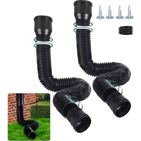 (2 Stück) Schwarze, Flexible Dachrinnenverlängerung, Rundes Verlängerungsset Für 80/100-mm-fallrohre, Regenschlauch-verlängerungsset, Fallrohrverlängerung Von 47 Bis 150 Cm