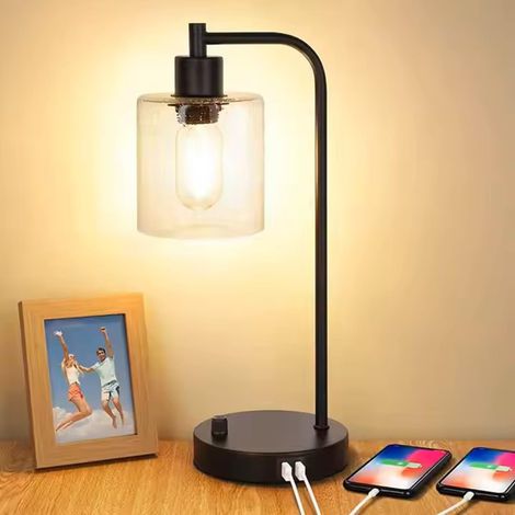 Moderne Led-tischleuchte, Dimmbares Nachtlicht Mit Glasschirm, Usb-/typ-c-ladeanschluss, E26/e27-fassung, 3 Beleuchtungsmodi, Für Schlafzimmer, Nachttisch, Arbeitszimmer (1 Stück)