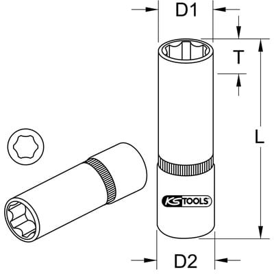 1/4' Sechskant-Stecknuss, lang, 3/16'
