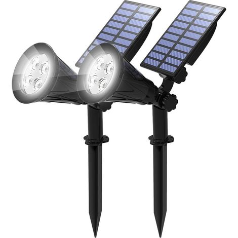 [2er-pack Solar-led-flutlicht, 4 Led-solarleuchte, Wasserdichte Außenlampe Für Garten, Sicherheitsbeleuchtung Für Weihnachtsbaum, Zaun, Terrasse, Party (kaltweiß 6000k)]