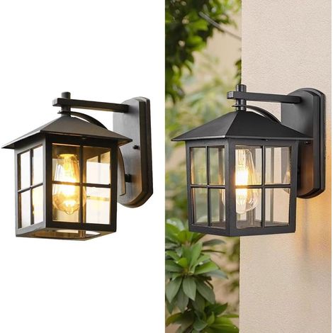 Ip65 Wasserdichte Außenwandleuchten, Vintage-wandleuchten Aus Mattschwarzem Aluminium, Veranda-wandleuchte Mit E26-fassung Und Glasschirm Für Garage Und Terrasse