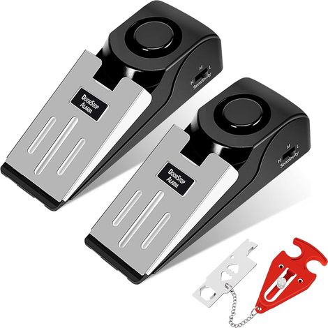 2-teiliger Türstopper Mit Alarm, 2-teiliges Tragbares Türschloss, 120 Db Alarm-türkeil, Tragbares Schloss, 3 Empfindlichkeitsstufen, Rutschfeste Gummistopper Mit Alarm