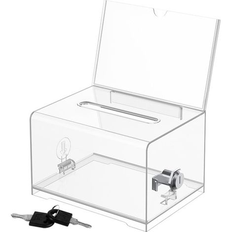 Abschließbare Spendenbox Aus Acryl, Transparente Wahlurne Mit Schlüsselschloss. Für Visitenkarten, Stimmzettel, Tombola-lose, Mit Aufklebern.