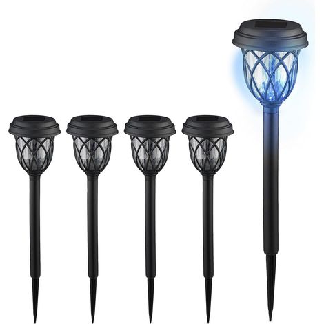 5er-set Solar-außenleuchten, Led-laternen, Mit Erdspießen, Hd: 41 X 10 Cm, Schwarz Und Transparent