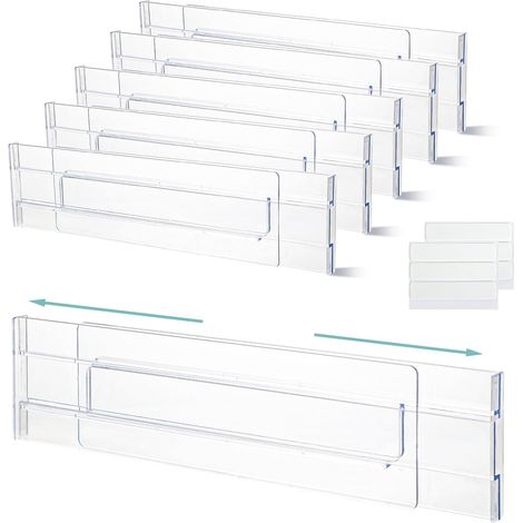 Stück Verstellbare Schubladeneinsätze (27,5 X 52 Cm), Transparenter Schubladenorganizer, Ausziehbare Schubladeneinsätze Für Kleidung, Schminktisch, Kleiderschrank, Küche