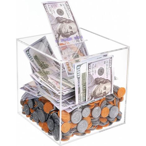 Transparente Spardose (15 X 15 X 15 Cm), Große, Nicht Zu Öffnende Acryl-spardose, In Der Nur Fest Verschließbares Geld Aufbewahrt Werden Kann, Spardose Ohne Öffnung, Sparkasse