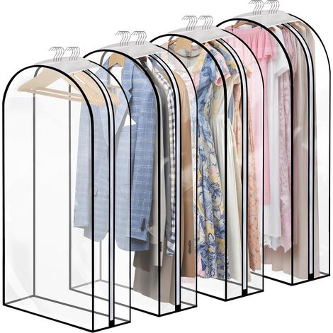 Set Mit 4 Transparenten Kleidersäcken, 152 Cm Lang, Zum Aufhängen, Für Anzüge, Garderoben, Mit Seitlichem Reißverschluss, Für Mäntel, Jacken, Windjacken Und Kleider