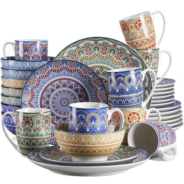 Porzellan-essgeschirr-set, Böhmisches Mandala-muster, Türkisfarben