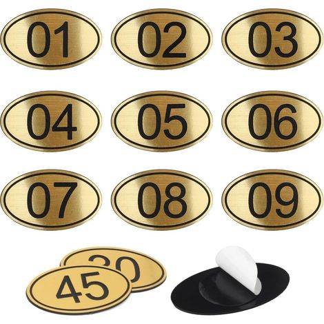 Set Mit 50 Ovalen Tischnummern-/schließfachetiketten, Graviertes Acryl, Mit Doppelseitigem Klebeband, 1 Bis 50