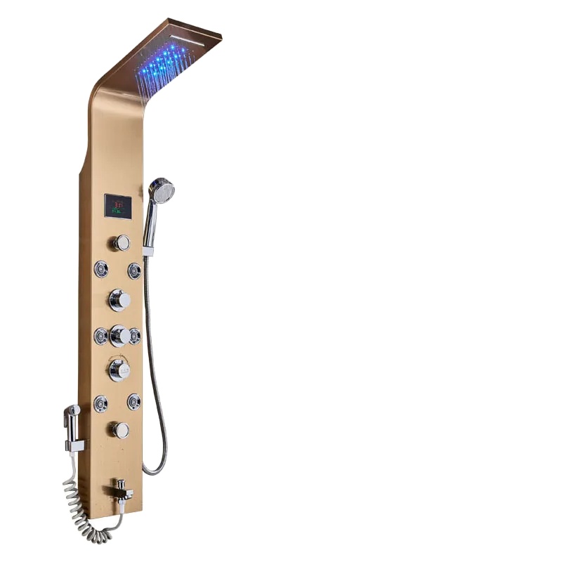 Duschpaneel, Wasserfall- Und Regenmodus, Led-beleuchtung, Gold 8009