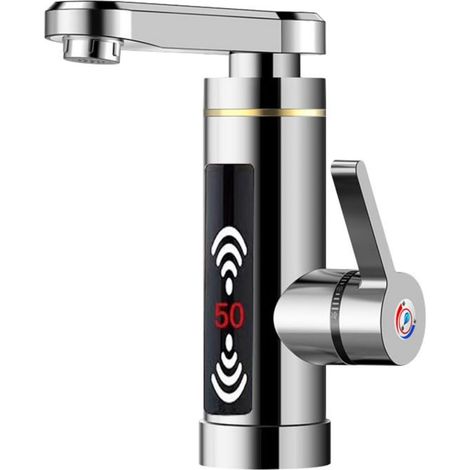 Elektrischer Durchlauferhitzer In Silber Für Bad Und Küche, Schnelles Aufheizen, 360° Drehbarer Wasserhahn Mit Digitaler Led-anzeige