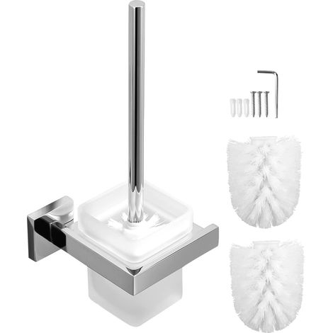Silberne Toilettenbürste Mit Ersatzbürstenkopf, Toilettenbürste Aus Mattiertem Und Satiniertem Glas, Wand- Und Standmontage-set, Badezimmerzubehör, Abnehmbarer Halter Aus Verchromtem Edelstahl