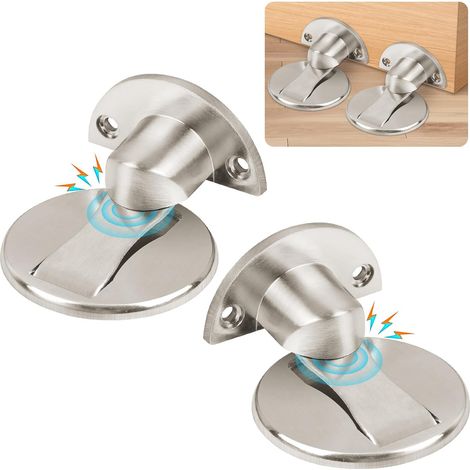 (silber) Set Mit 2 Magnetischen Türstoppern, Hochwertige Türstopper Aus Gebürstetem Nickel, Metalltürstopper, Starke Magnettürstopper Mit Kleber Und Schrauben