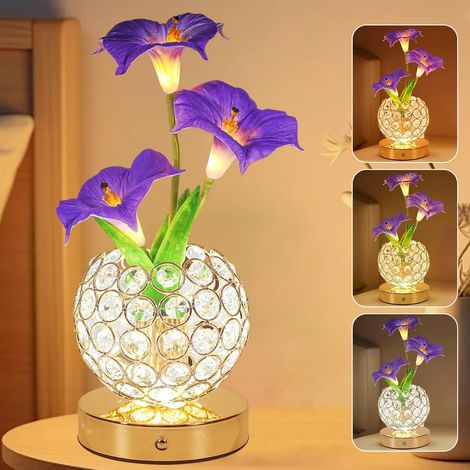 Blumenförmige Tischleuchte, 3 Farben, Stufenlos Dimmbares Kristall-nachtlicht, Wiederaufladbares Led-licht, Led-blume Mit Vase, Romantische Dekoration Für Dates