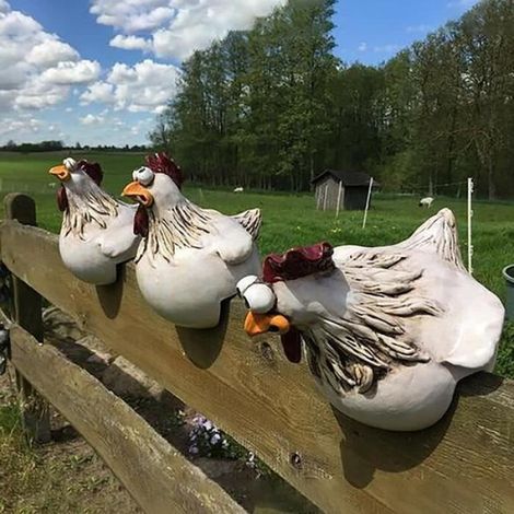 3er-set Lustige Hühner-gartenfiguren, Dekorative Harzfiguren Für Den Außenbereich, Skulpturen Für Den Hof